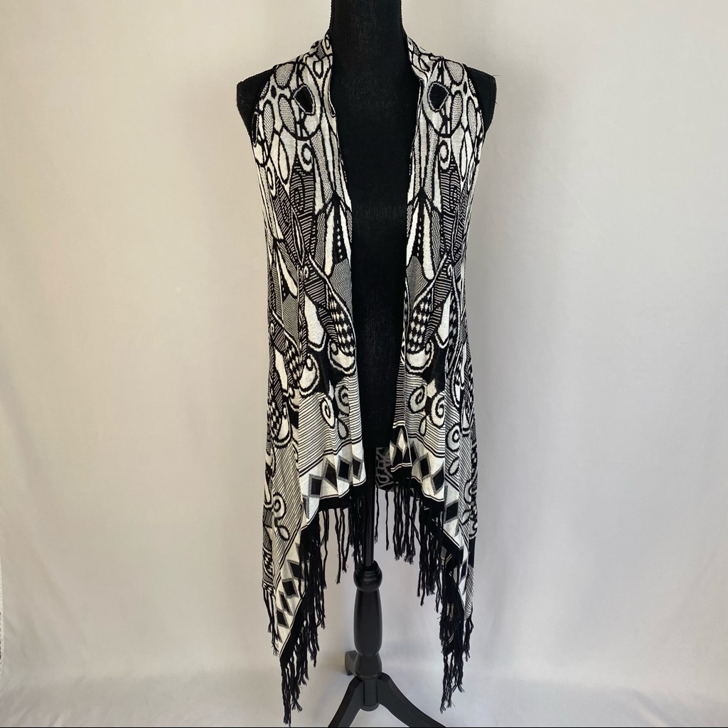 Vertigo Long Sleeveless Fringe Cardigan